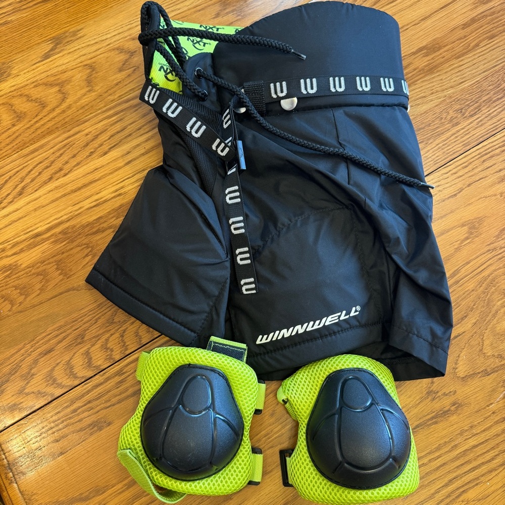 Winnwell Black and‎ Neon Green Hockey Shorts with Pads